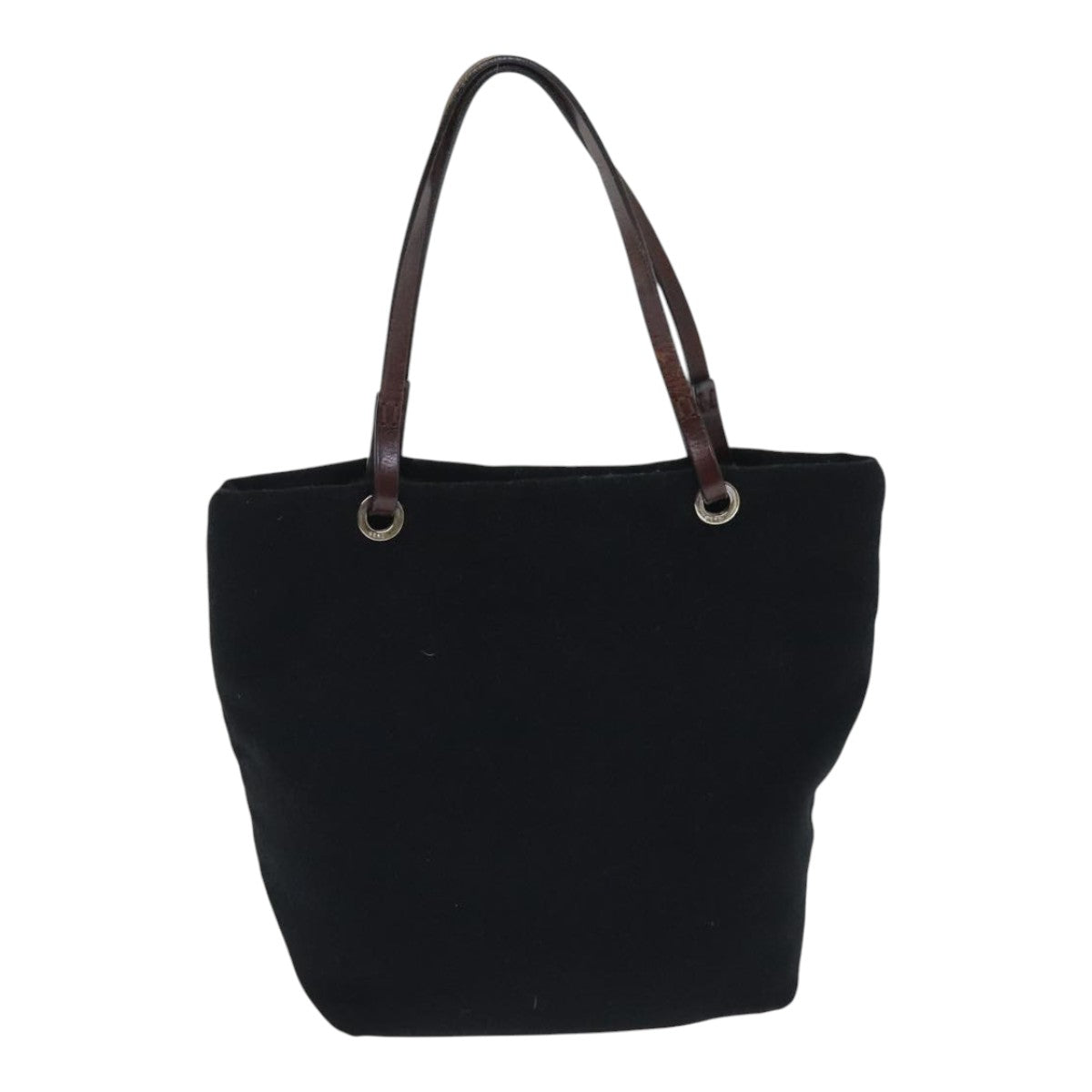 FENDI Hand Bag Wool Leather Black Brown Silver ep5859