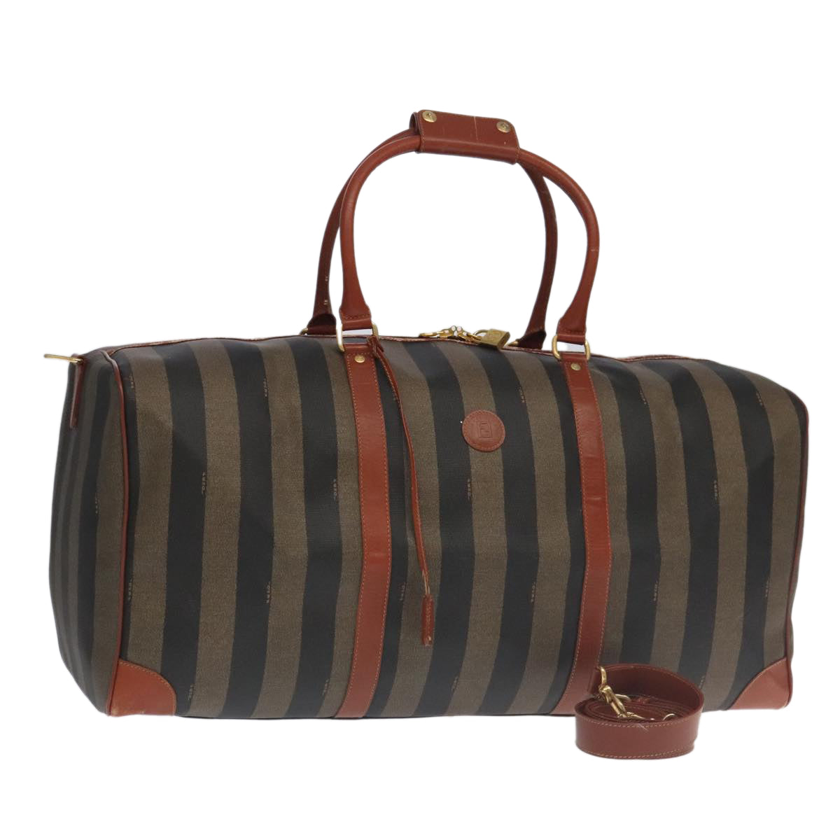 FENDI Pecan Canvas Boston Bag 2way Brown Black gold ep6281