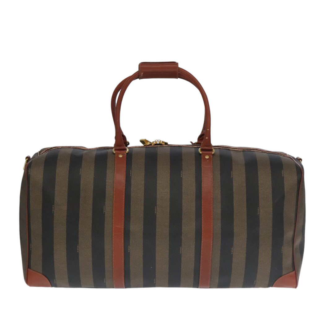 FENDI Pecan Canvas Boston Bag 2way Brown Black gold ep6281