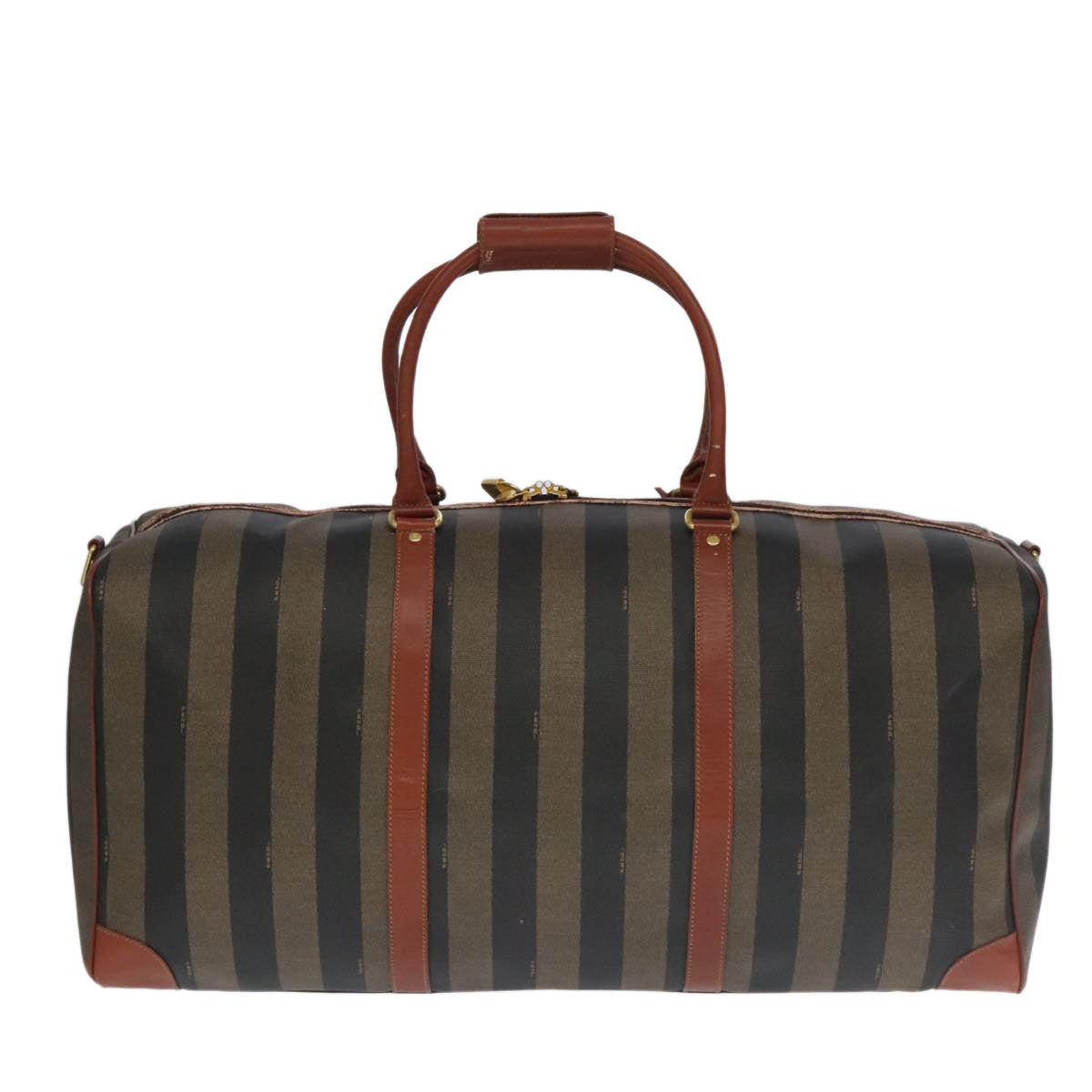 FENDI Pecan Canvas Boston Bag 2way Brown Black gold ep6281