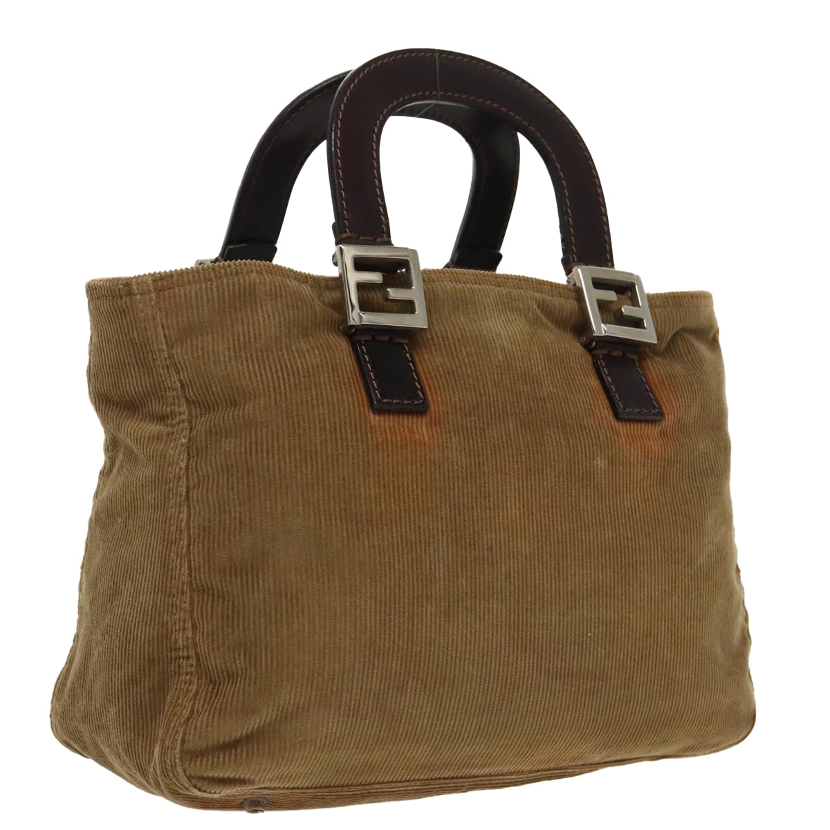 FENDI Hand Bag Corduroy Brown Silver ep6446