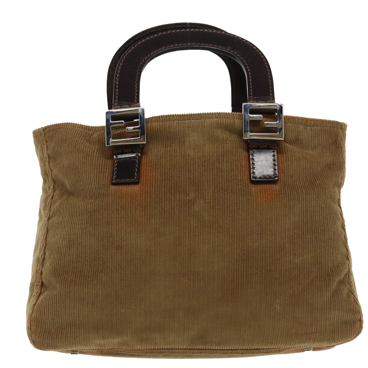 FENDI Hand Bag Corduroy Brown Silver ep6446