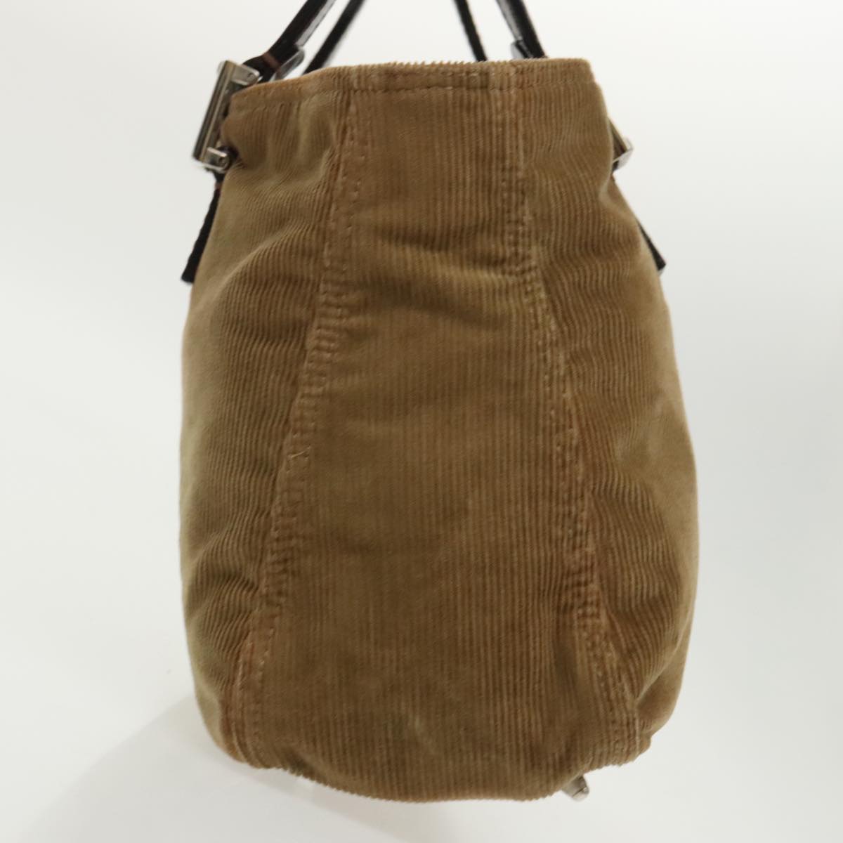 FENDI Hand Bag Corduroy Brown Silver ep6446