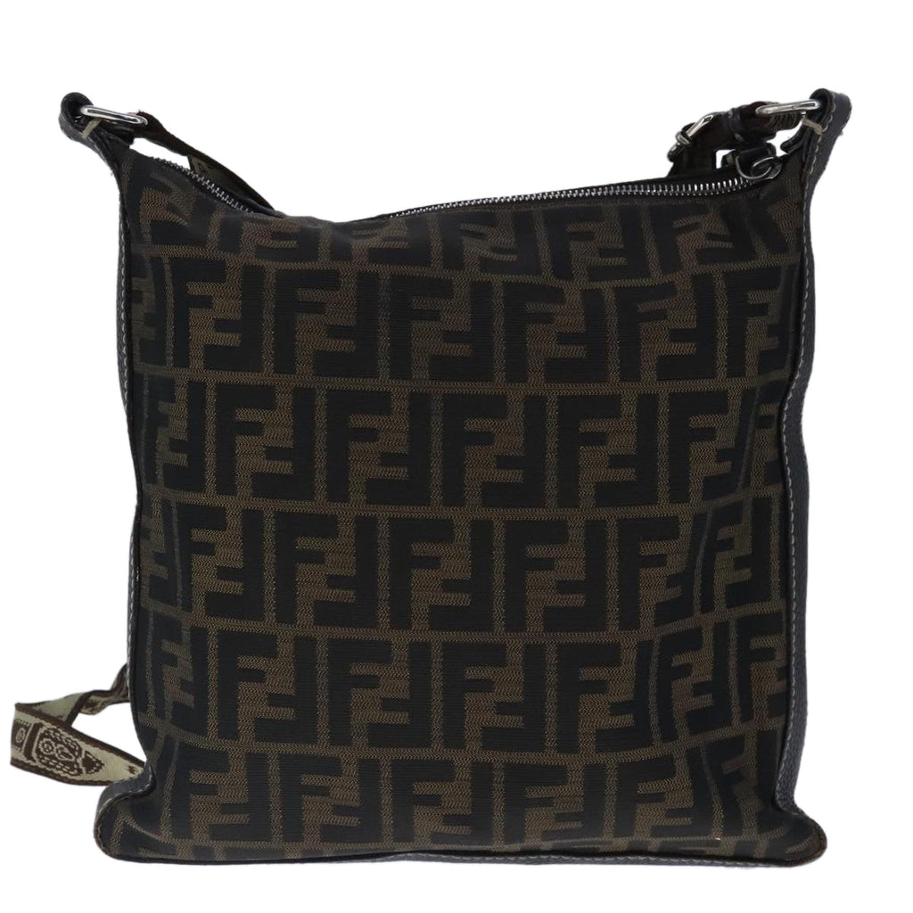 FENDI Celeria Zucca Canvas Shoulder Bag Black Brown ep6625