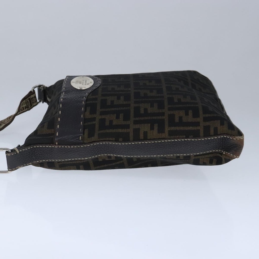 FENDI Celeria Zucca Canvas Shoulder Bag Black Brown ep6625