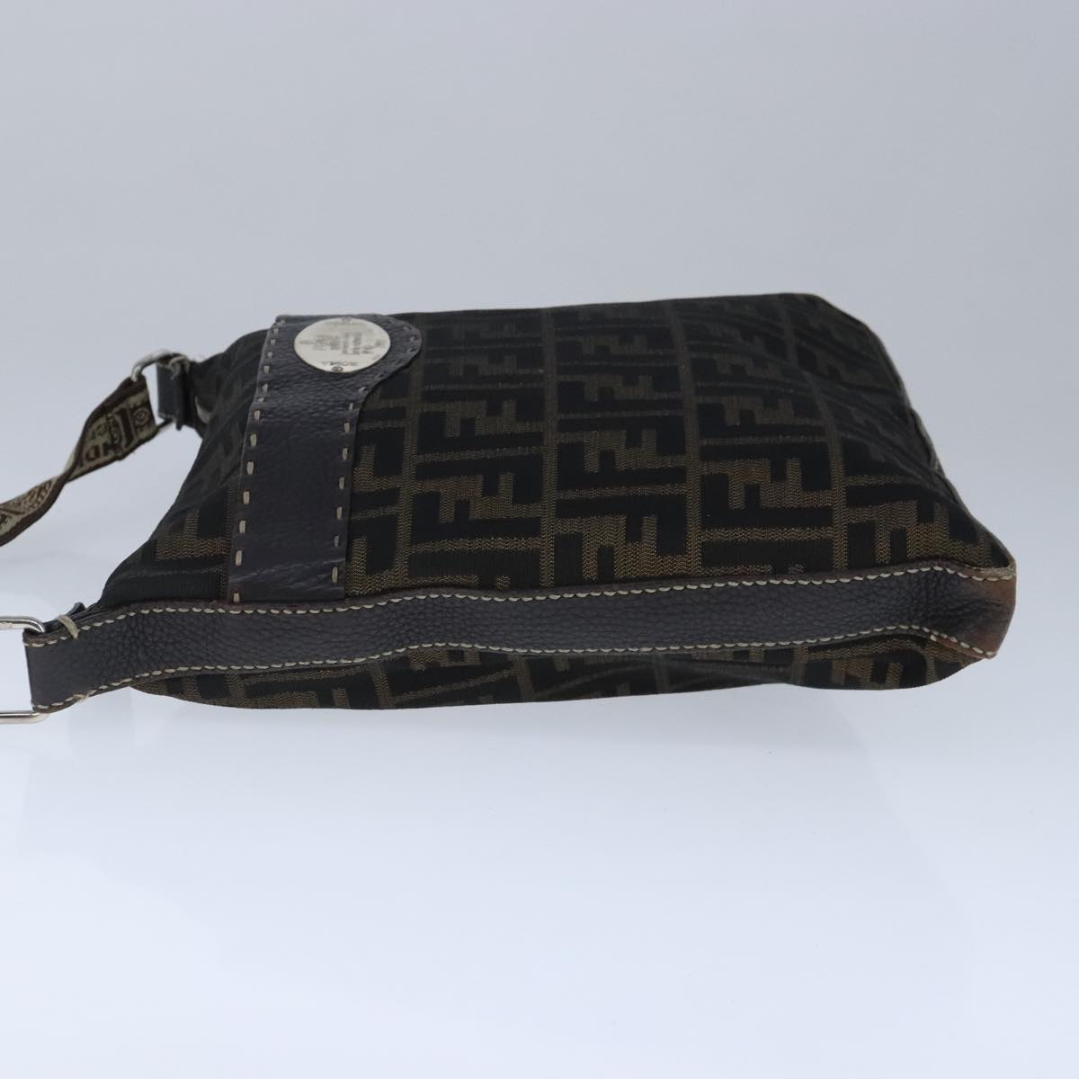 FENDI Celeria Zucca Canvas Shoulder Bag Black Brown ep6625