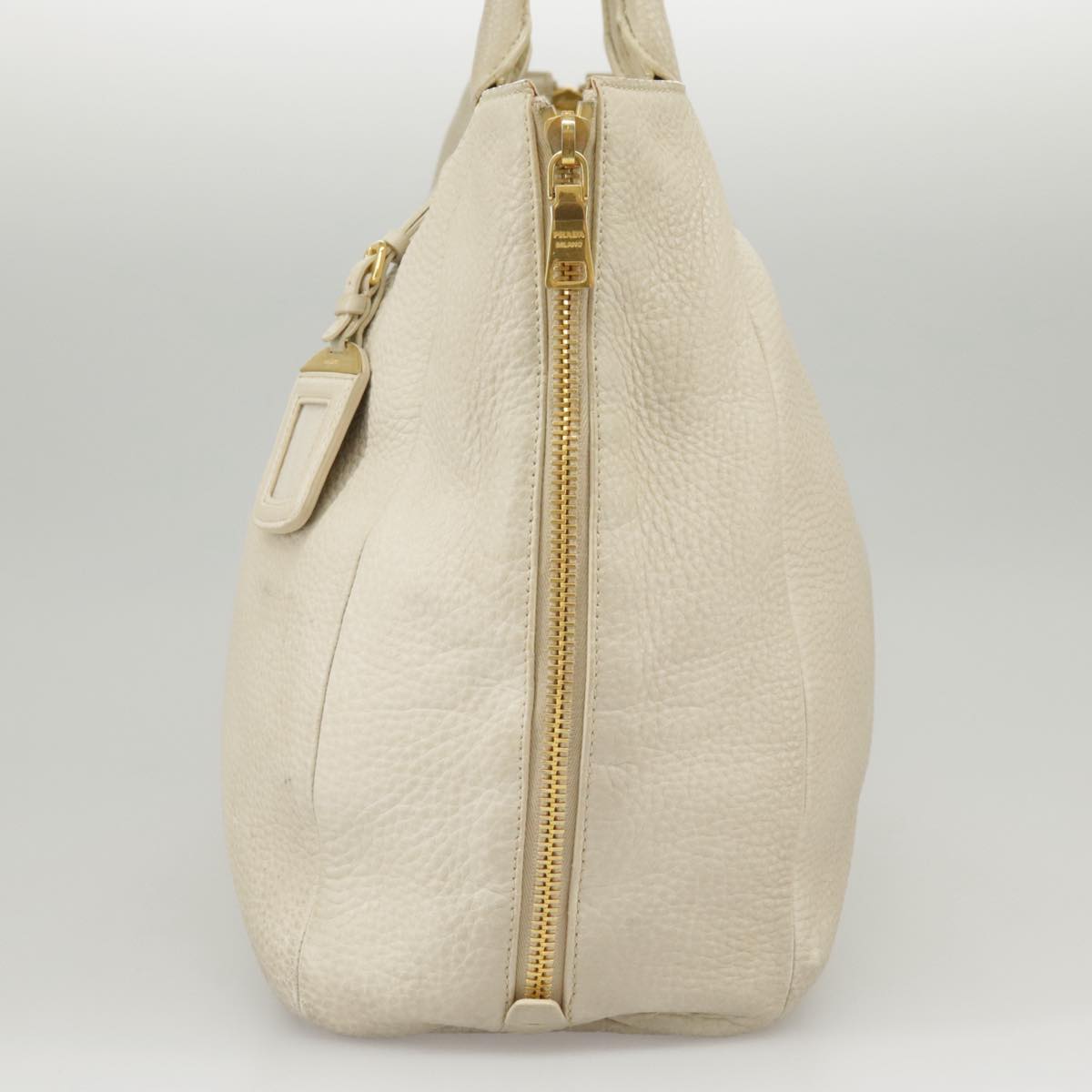 PRADA Tote Bag Leather White Gold ep6660