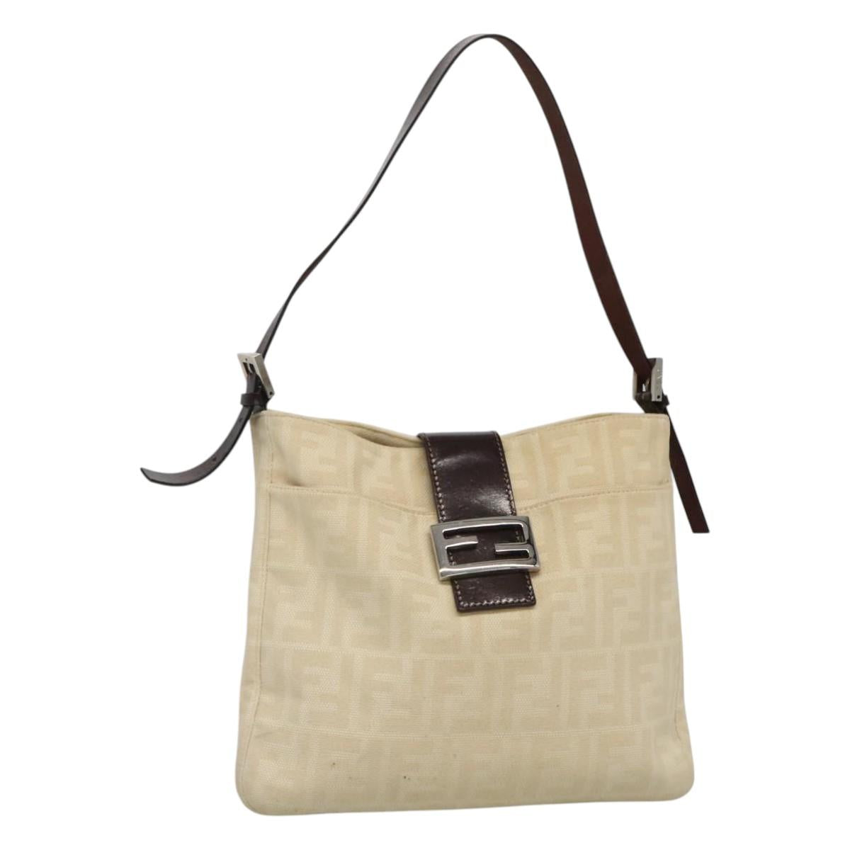 FENDI Zucca Canvas Shoulder Bag Beige ep7339