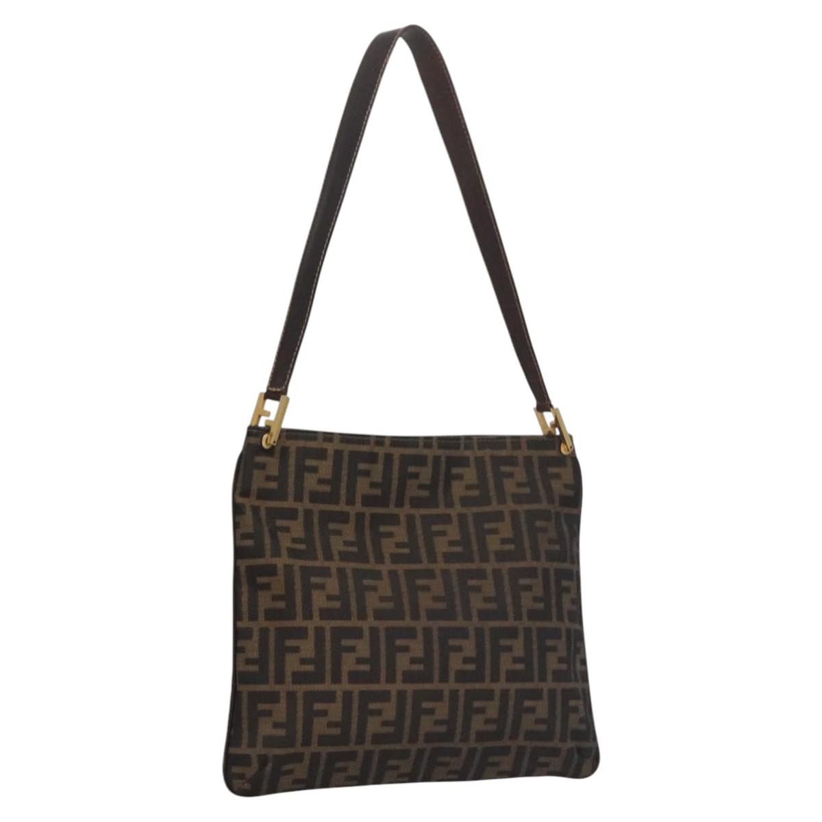 FENDI Zucca Canvas Shoulder Bag Brown Black gold ep7509