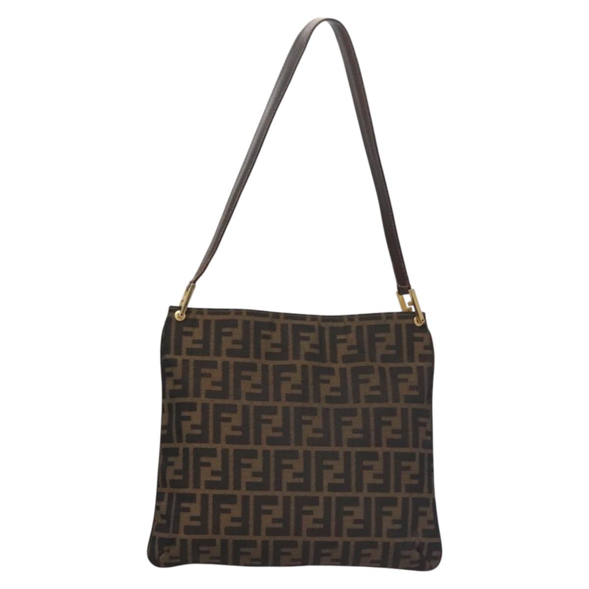 FENDI Zucca Canvas Shoulder Bag Brown Black gold ep7509