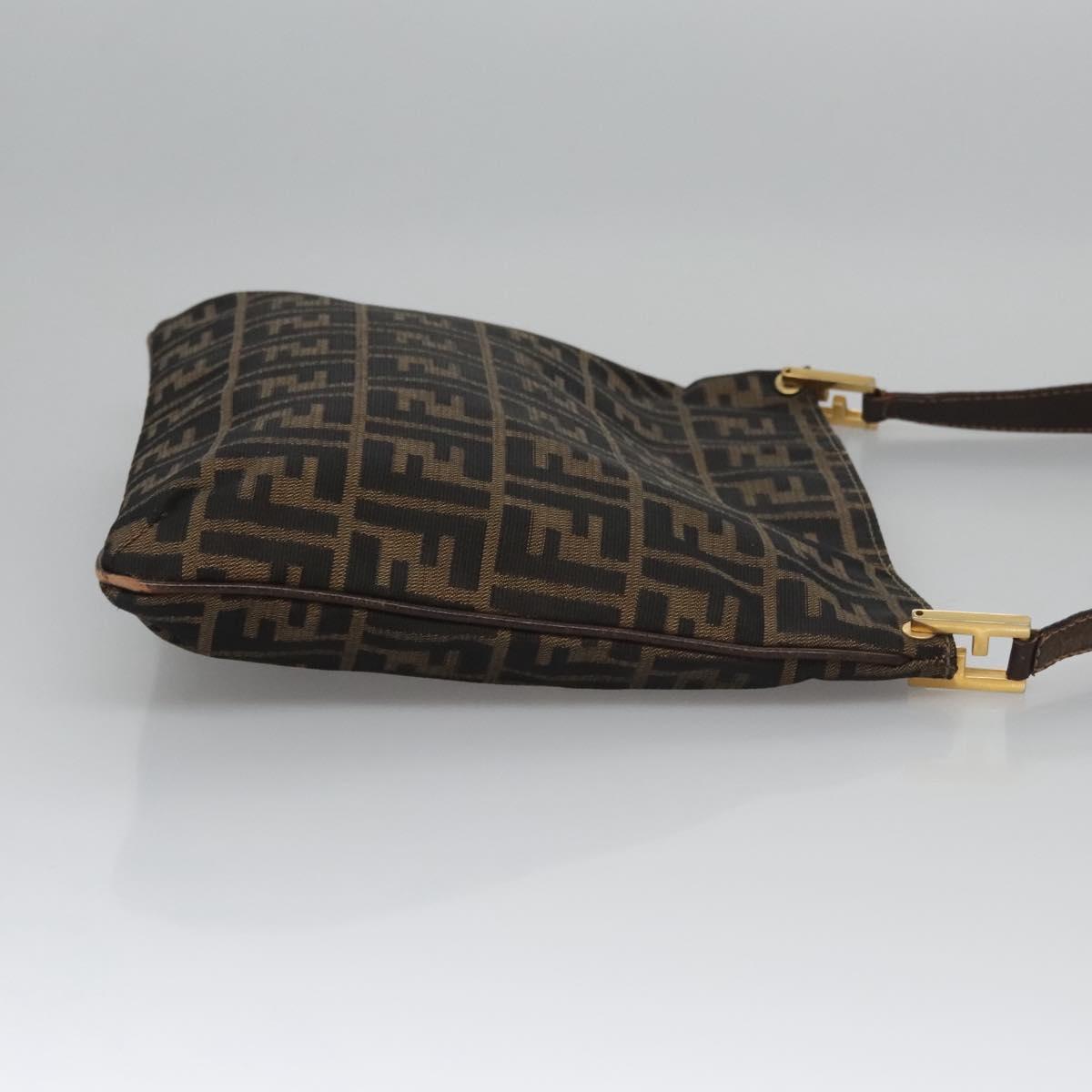 FENDI Zucca Canvas Shoulder Bag Brown Black gold ep7509