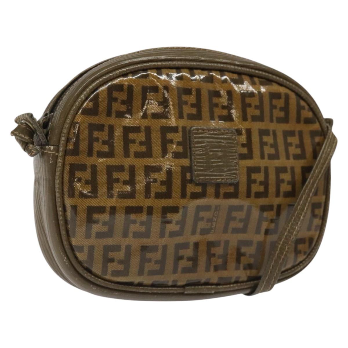 FENDI Zucchino Canvas Shoulder Bag Brown ep8229