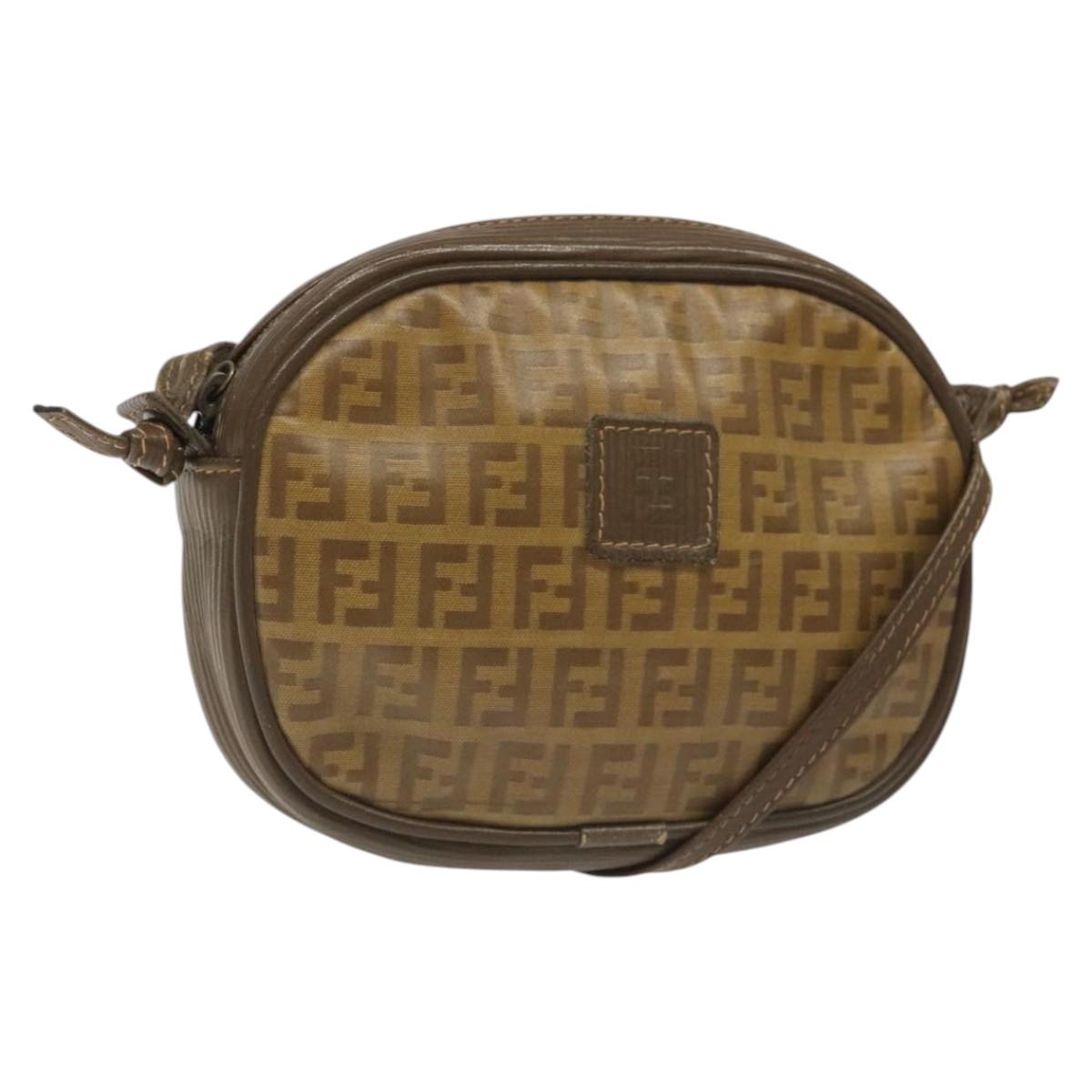 FENDI Zucchino Canvas Shoulder Bag Beige ep8232