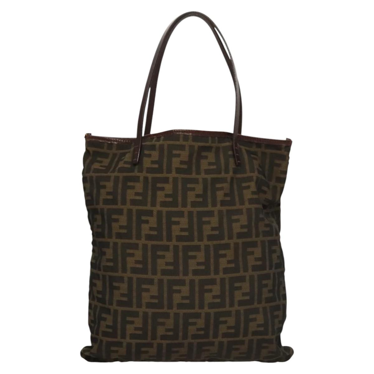 FENDI Zucca Canvas Hand Bag Brown Black ep8370