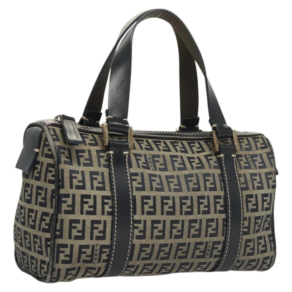 FENDI Zucchino Canvas Hand Bag Navy Silver ep8665
