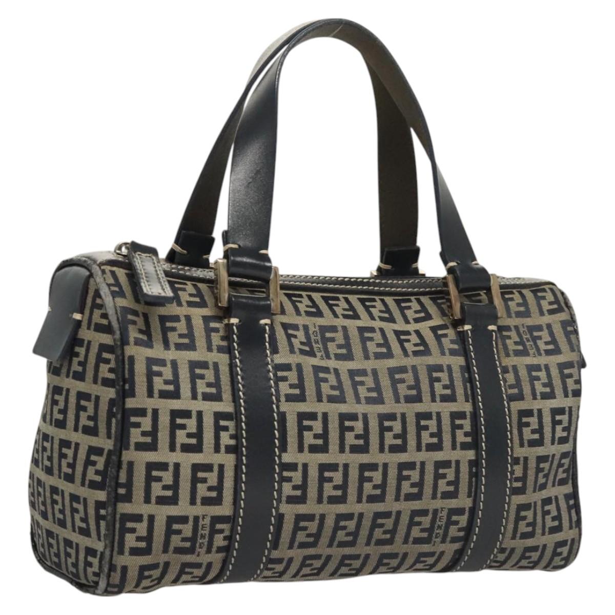 FENDI Zucchino Canvas Hand Bag Navy Silver ep8665