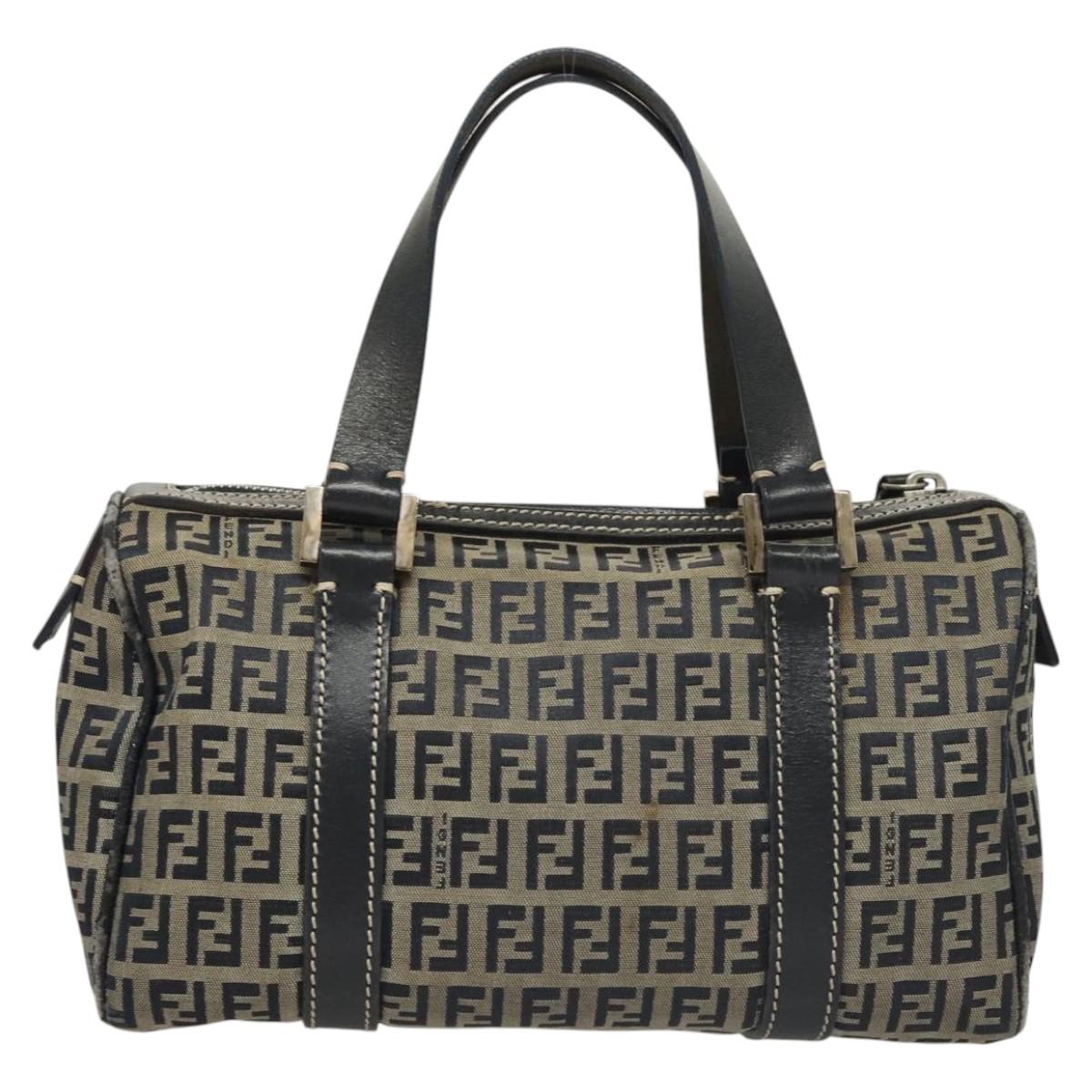 FENDI Zucchino Canvas Hand Bag Navy Silver ep8665