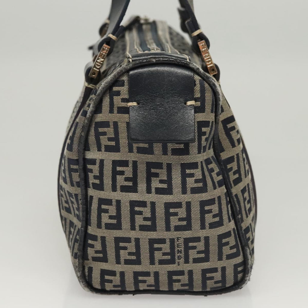 FENDI Zucchino Canvas Hand Bag Navy Silver ep8665