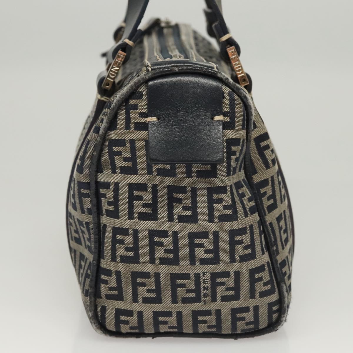FENDI Zucchino Canvas Hand Bag Navy Silver ep8665