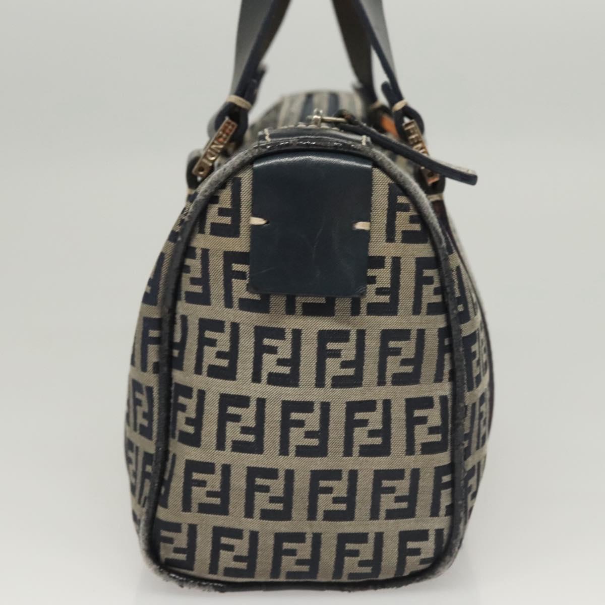 FENDI Zucchino Canvas Hand Bag Navy Silver ep8665