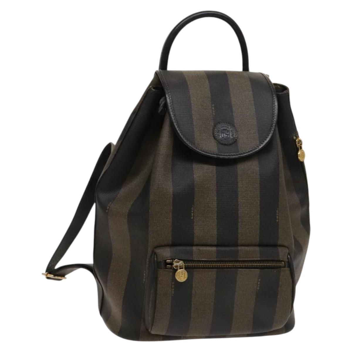 FENDI Pecan Canvas Backpack Brown Black gold ep8678