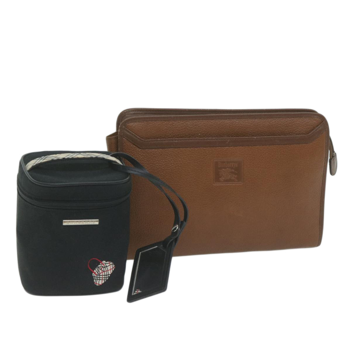 BURBERRY Burberrys Cosmetic Clutch Bag Leather 2Set Black Brown fm3179