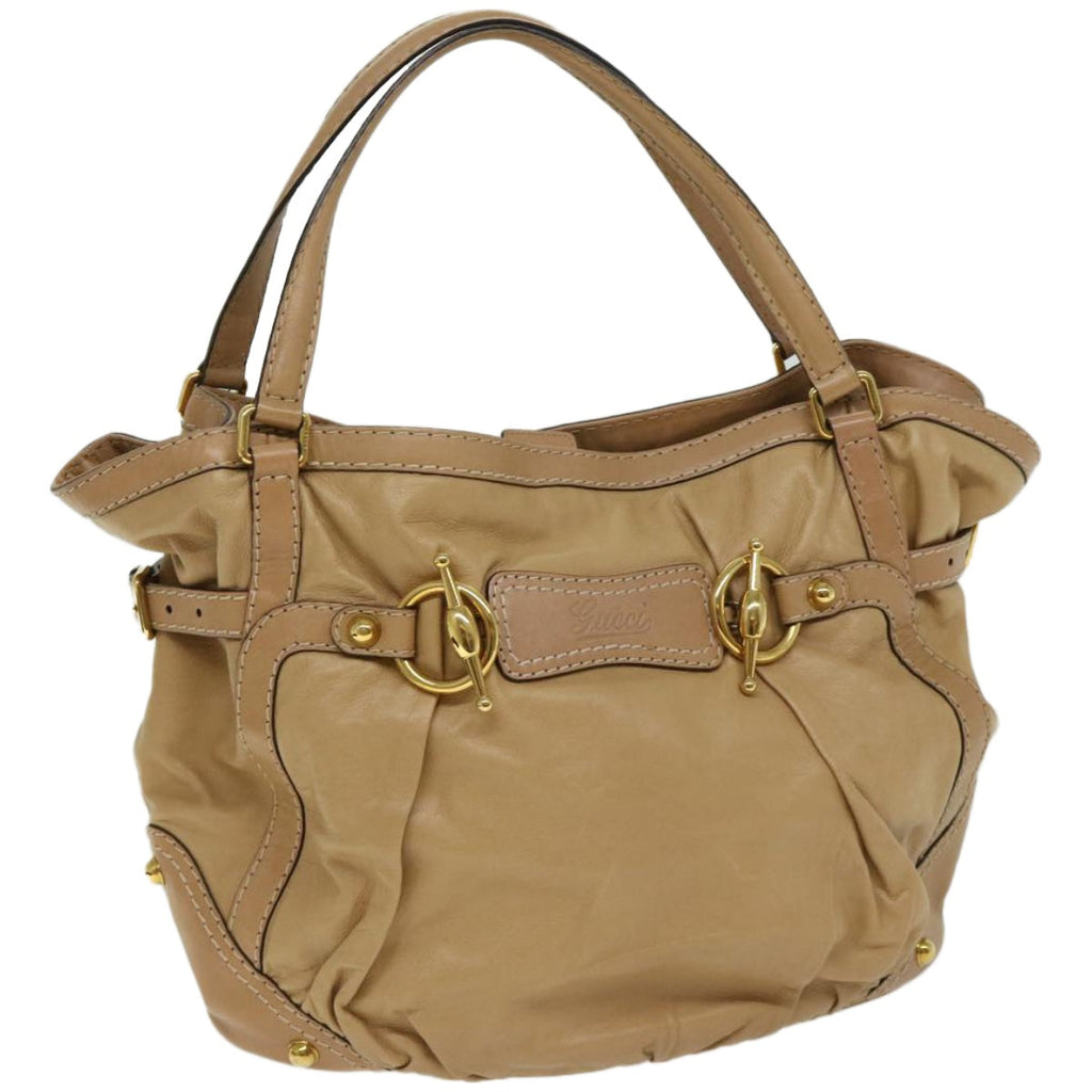 GUCCI Horsebit Shoulder Bag Leather Beige 203546 fm3198