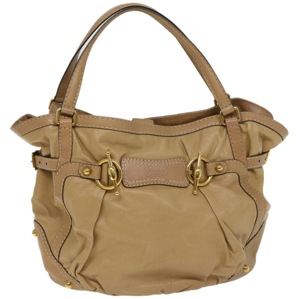 GUCCI Horsebit Shoulder Bag Leather Beige 203546 fm3198