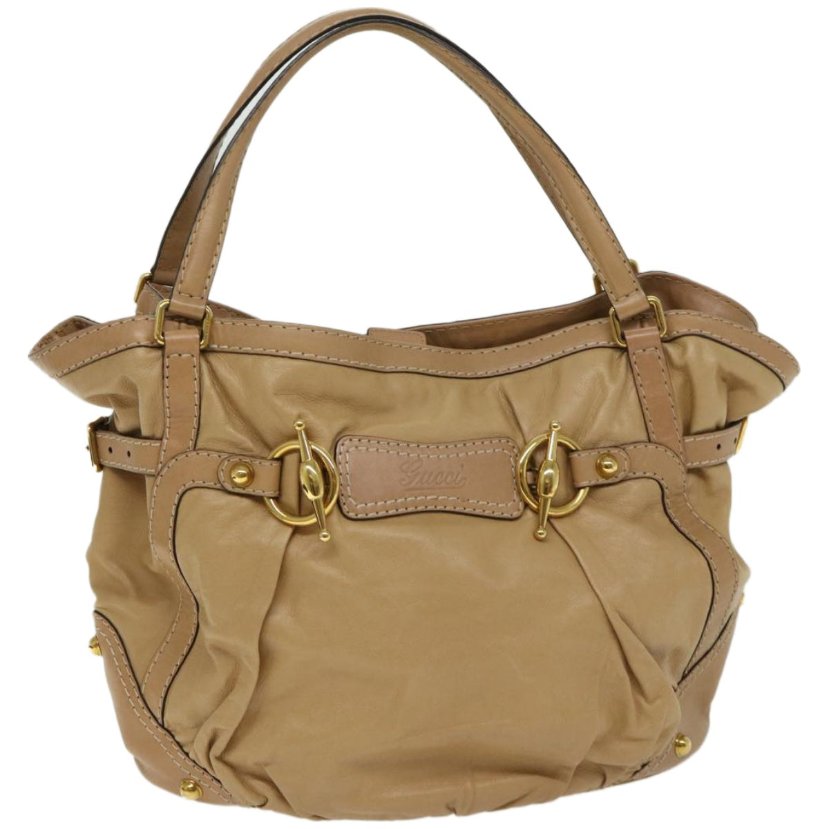 GUCCI Horsebit Shoulder Bag Leather Beige 203546 fm3198