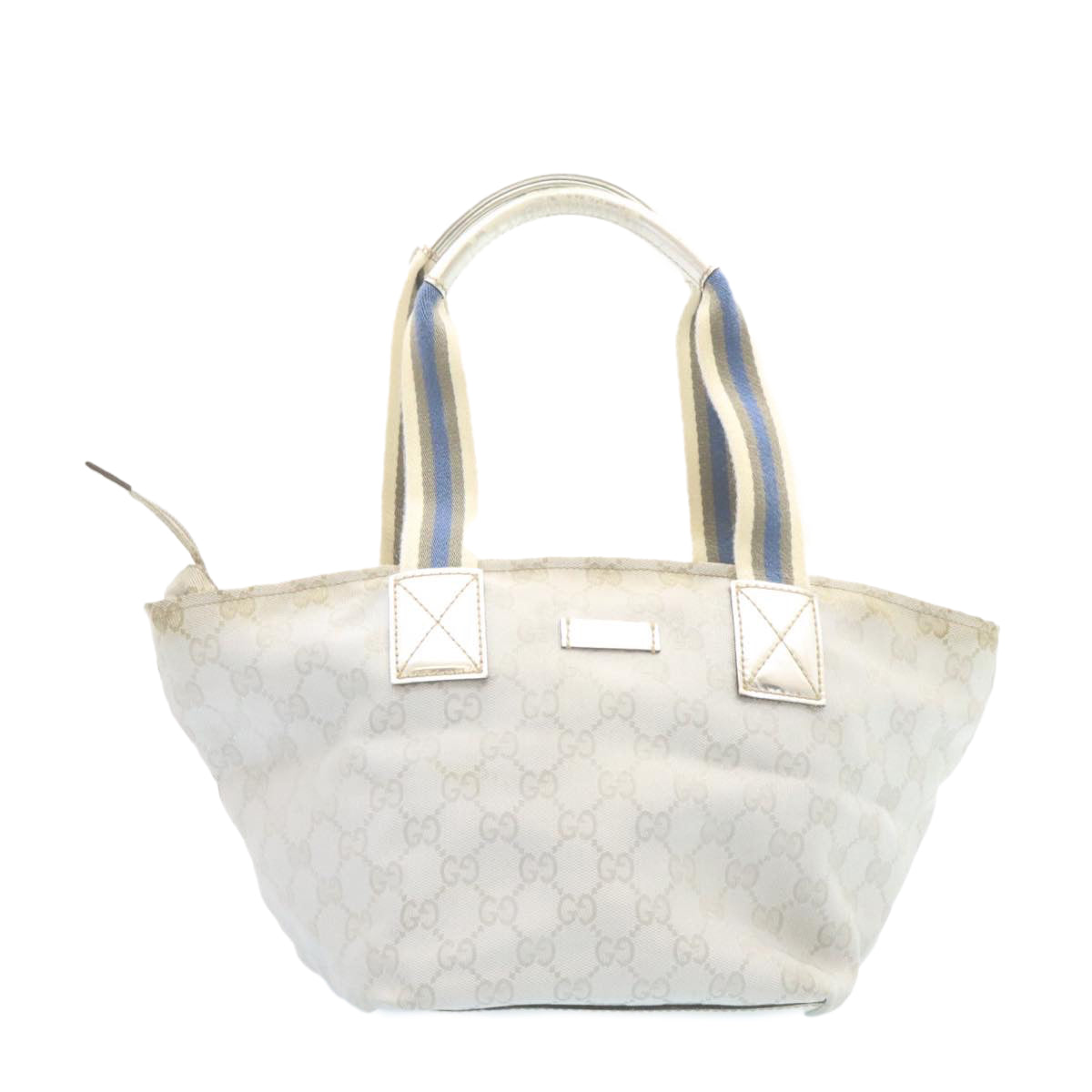 GUCCI Sherry Line GG Canvas Tote Bag Silver Blue am1955g