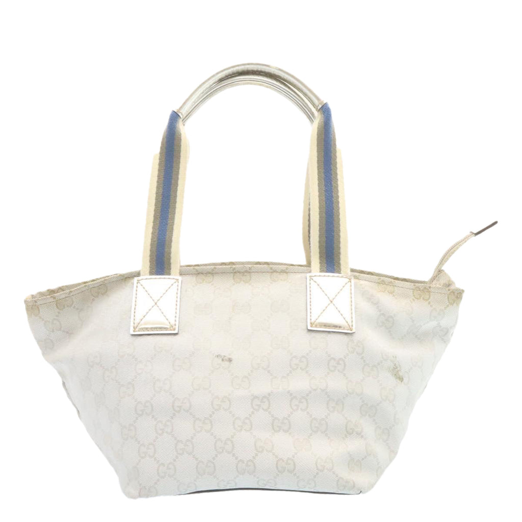 GUCCI Sherry Line GG Canvas Tote Bag Silver Blue am1955g