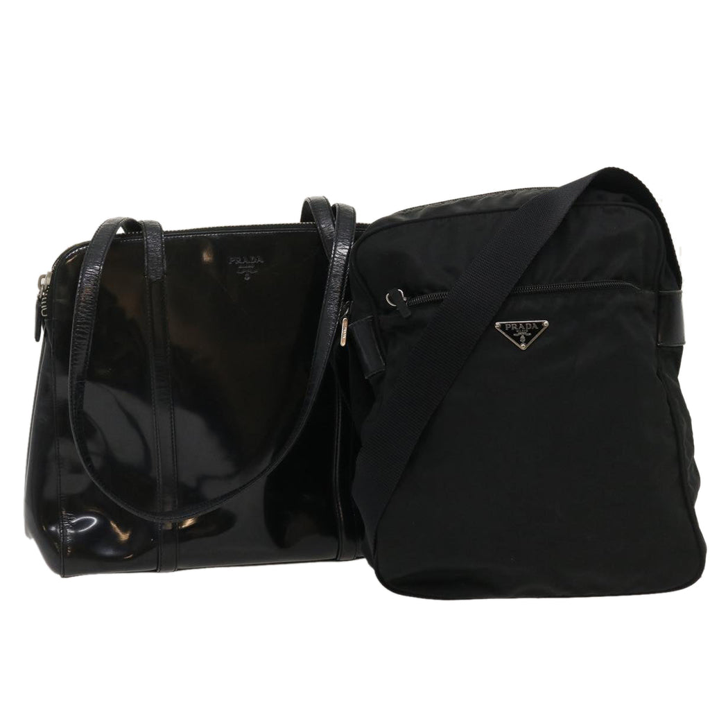 PRADA Shoulder Bag Enamel nylon 2Set Black am2339g
