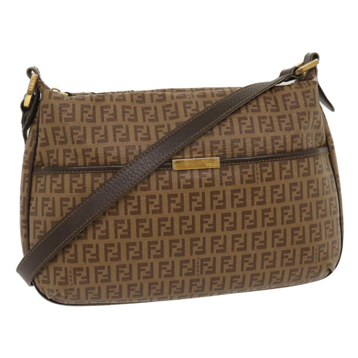 FENDI Zucchino Canvas Shoulder Bag Brown am2491g