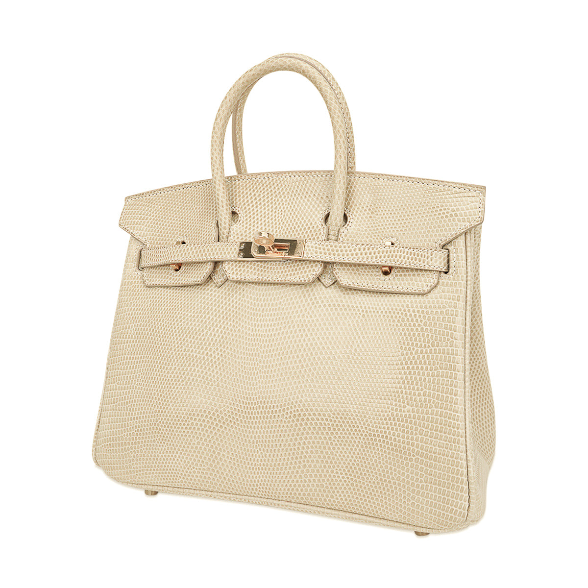 Hermes Limited Edition Birkin 25 Bag Blanc Casse Lizard with Gold Hardware
