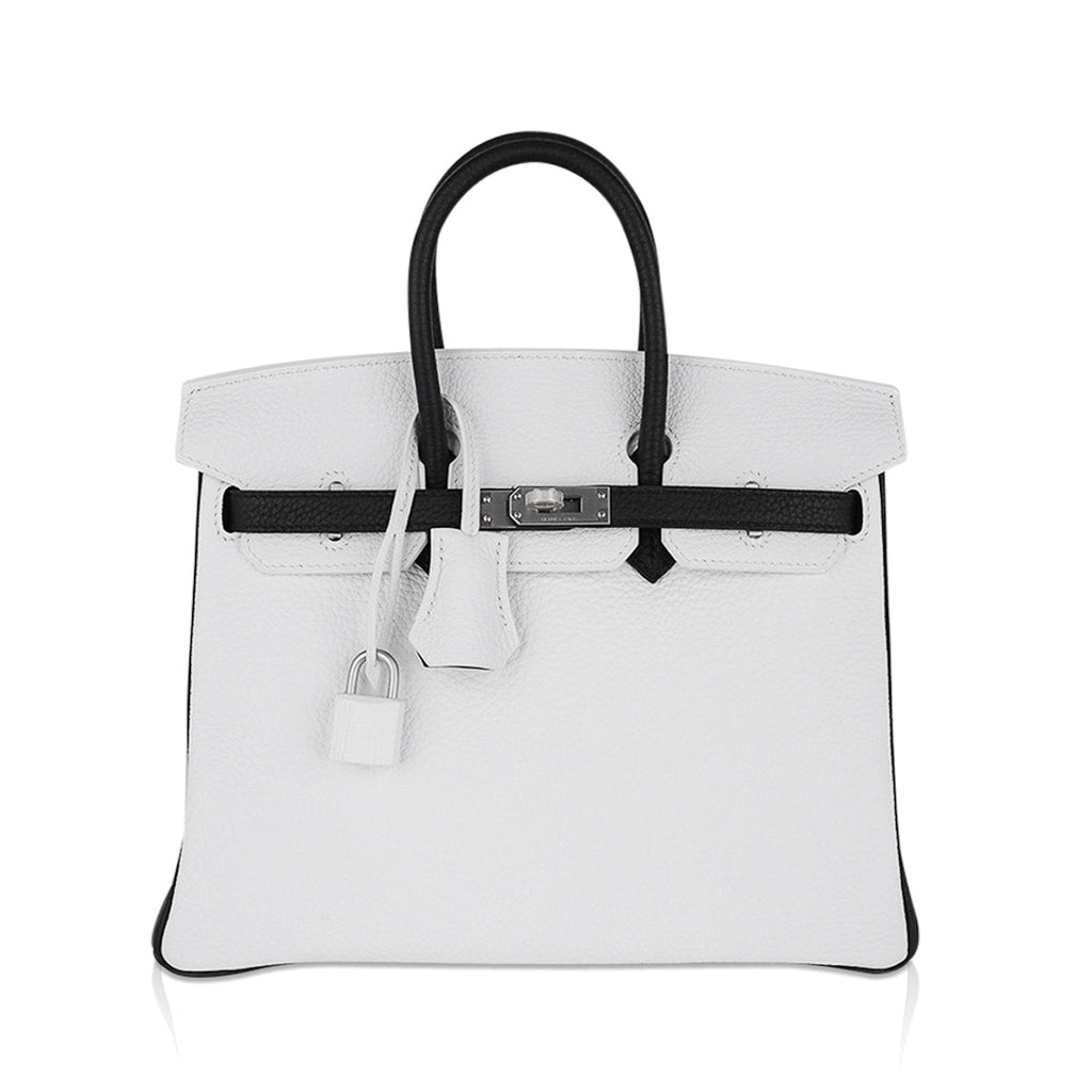 Hermes Birkin HSS 25 Bag White w/ Black Brushed Palladium Hardware