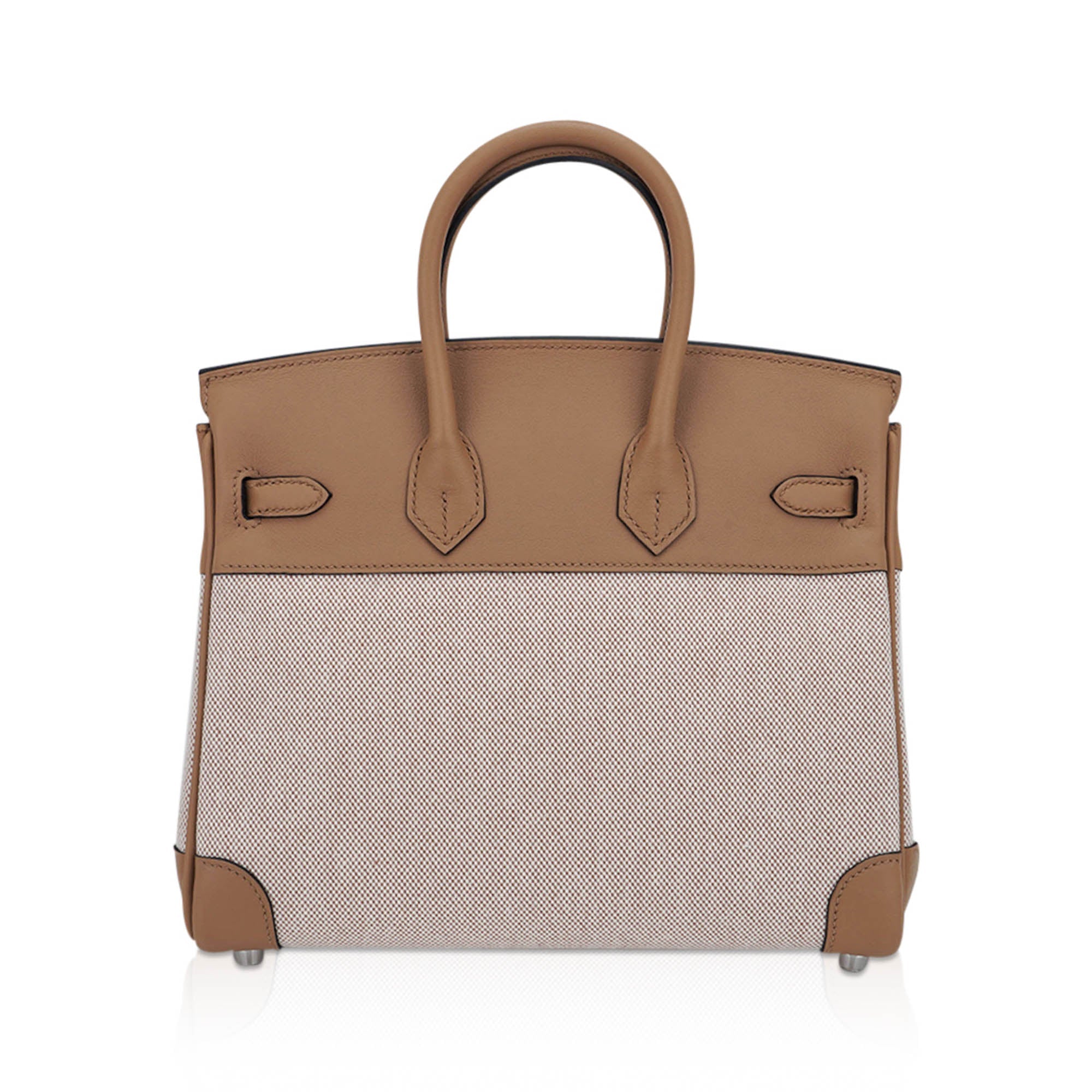 Hermes Limited Edition Birkin 25 Bag Ecru Toile H Chai Swift Leather with Palladium Hardware