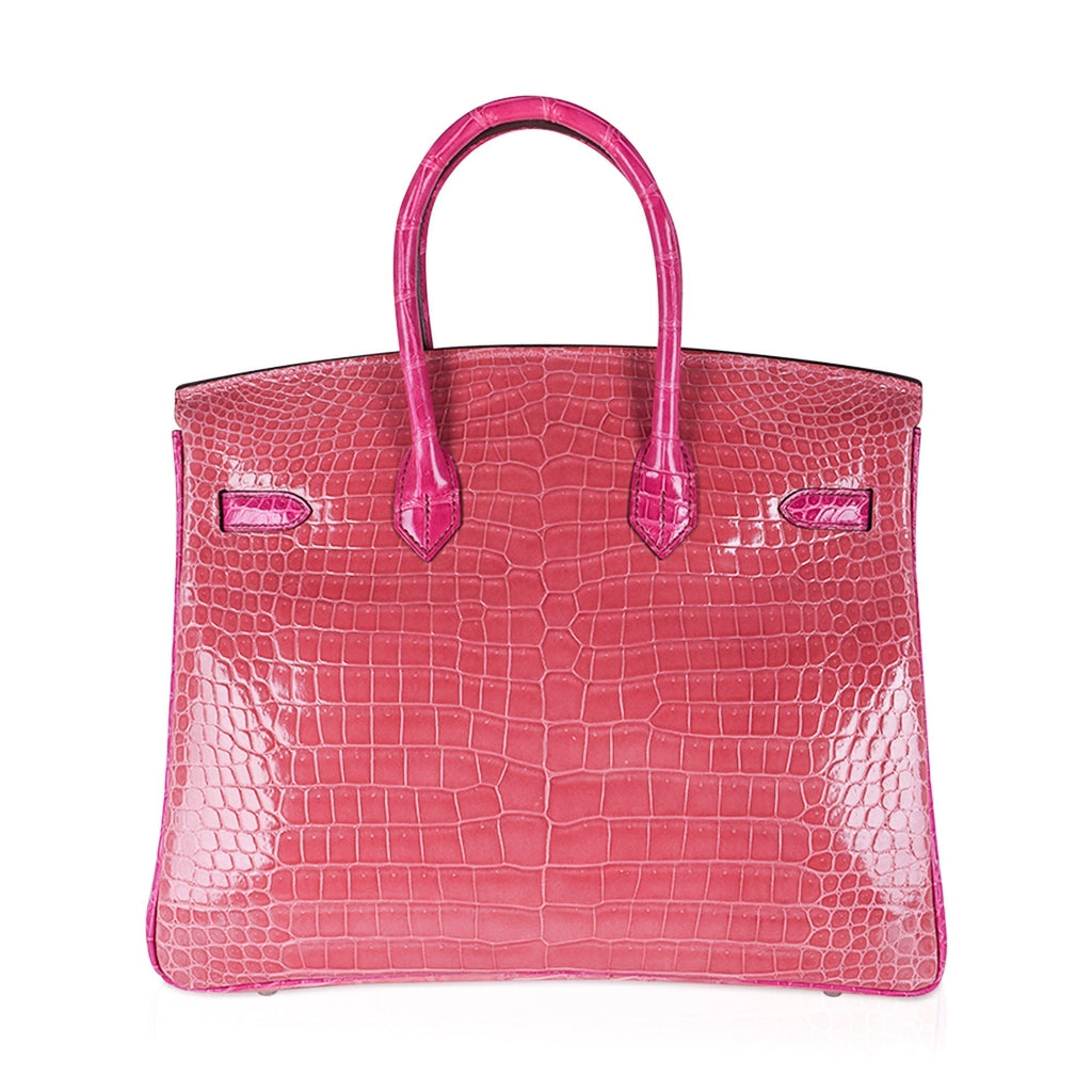 Hermes Birkin 35 Bag Rose Indien & Fuchsia Porosus Crocodile with Palladium Hardware