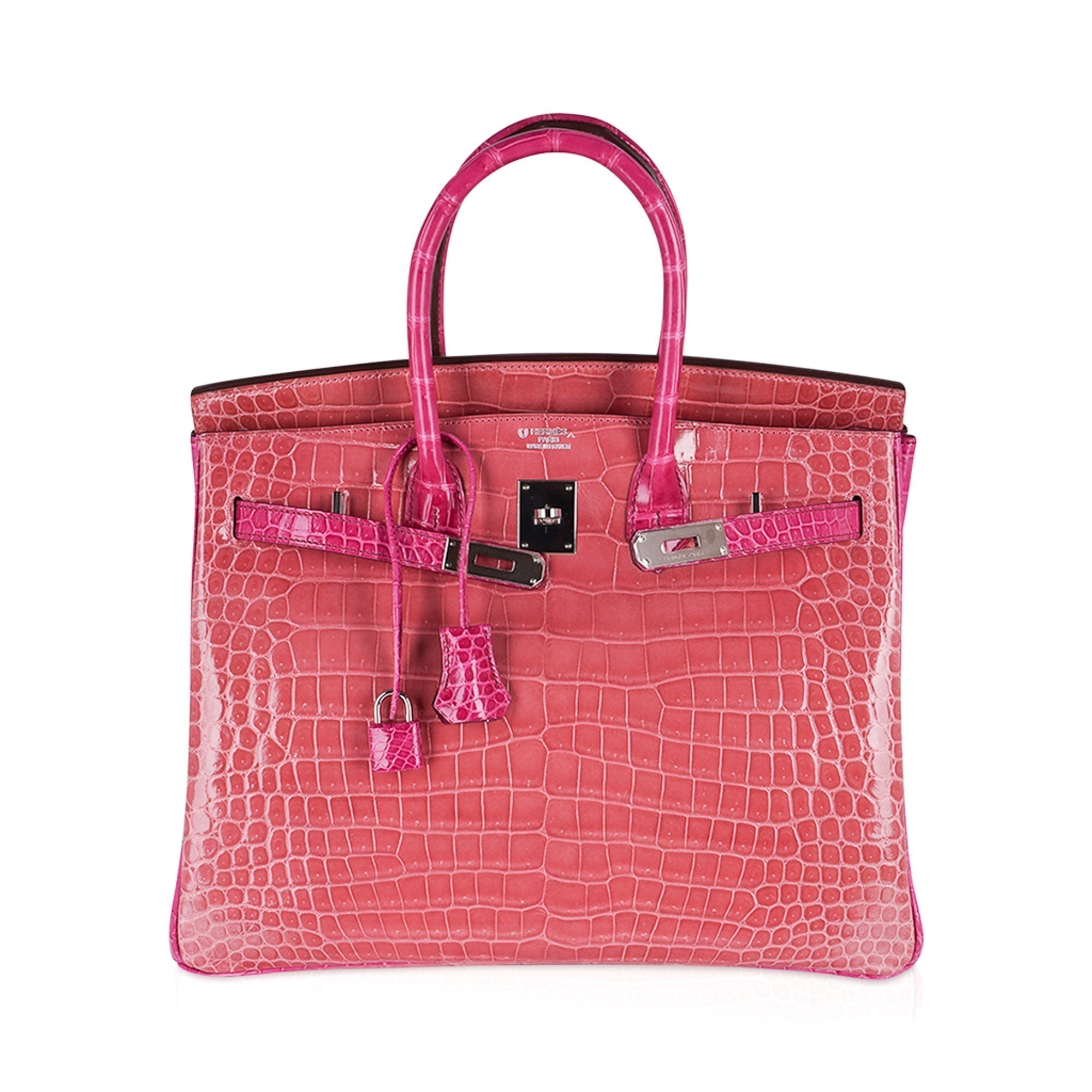 Hermes Birkin 35 Bag Rose Indien & Fuchsia Porosus Crocodile with Palladium Hardware