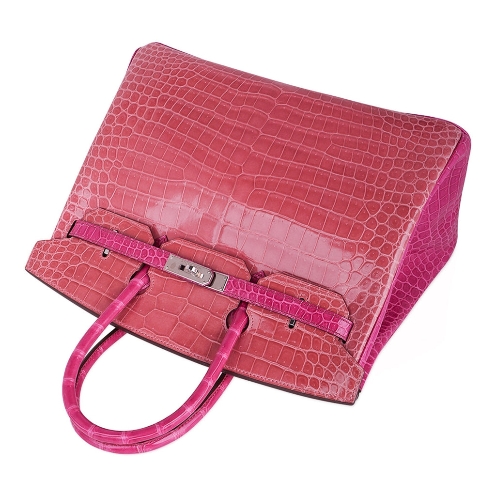 Hermes Birkin 35 Bag Rose Indien & Fuchsia Porosus Crocodile with Palladium Hardware