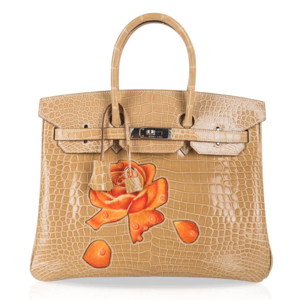 Hermes Limited Edition Special Order HSS Birkin 35 Bag Poussiere La Rosee Porosus Crocodile with Palladium Hardware