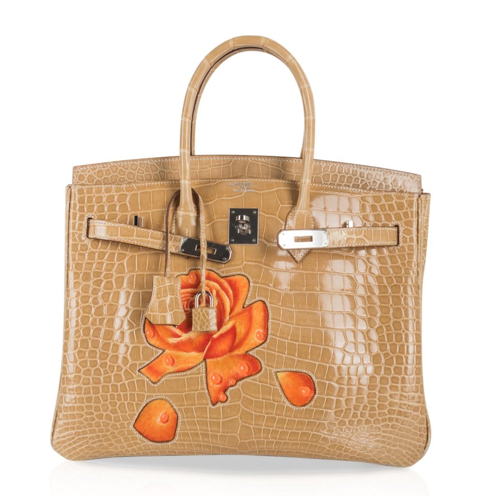 Hermes Limited Edition Special Order HSS Birkin 35 Bag Poussiere La Rosee Porosus Crocodile with Palladium Hardware