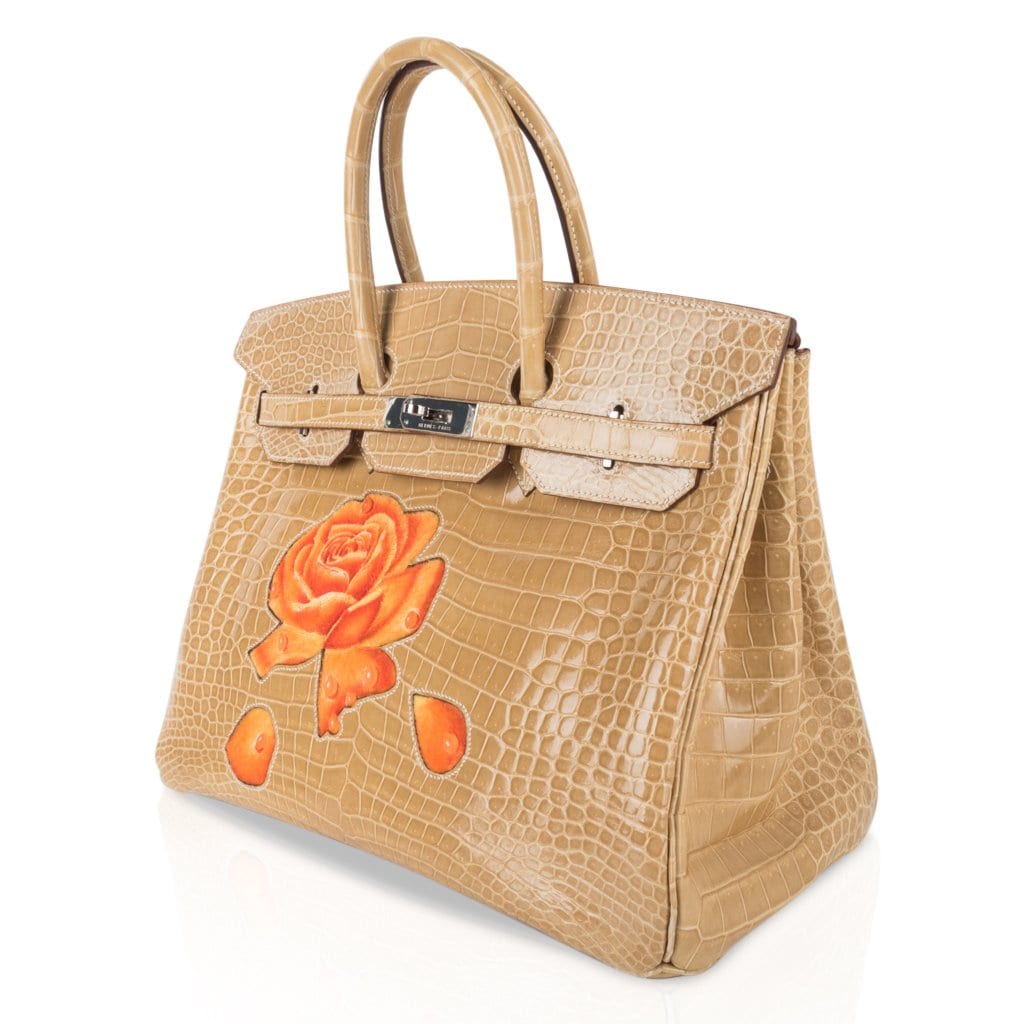 Hermes Limited Edition Special Order HSS Birkin 35 Bag Poussiere La Rosee Porosus Crocodile with Palladium Hardware