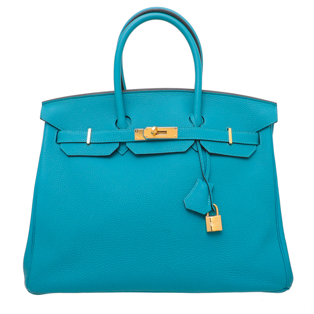 Hermes Turquoise Togo Birkin 35 Bag W- Scarf