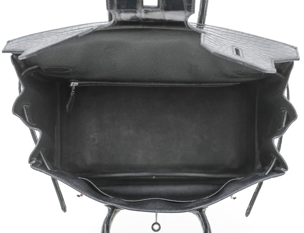 Hermes Noir Crocodile Porosus Birkin 35 Bag