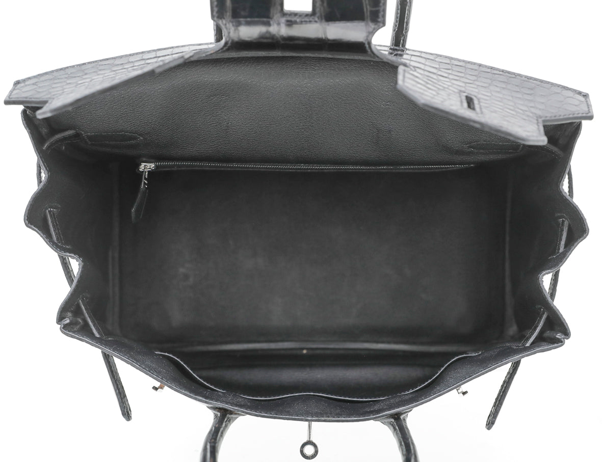 Hermes Noir Crocodile Porosus Birkin 35 Bag