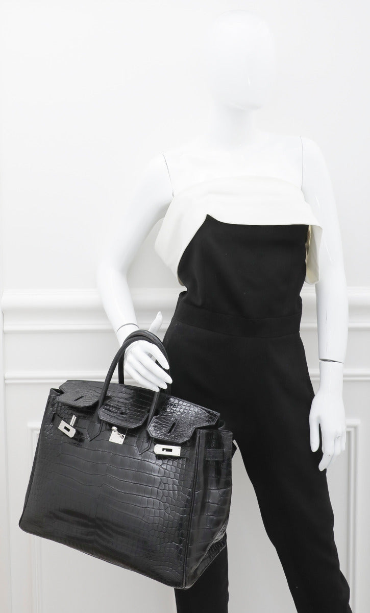 Hermes Noir Crocodile Porosus Birkin 35 Bag