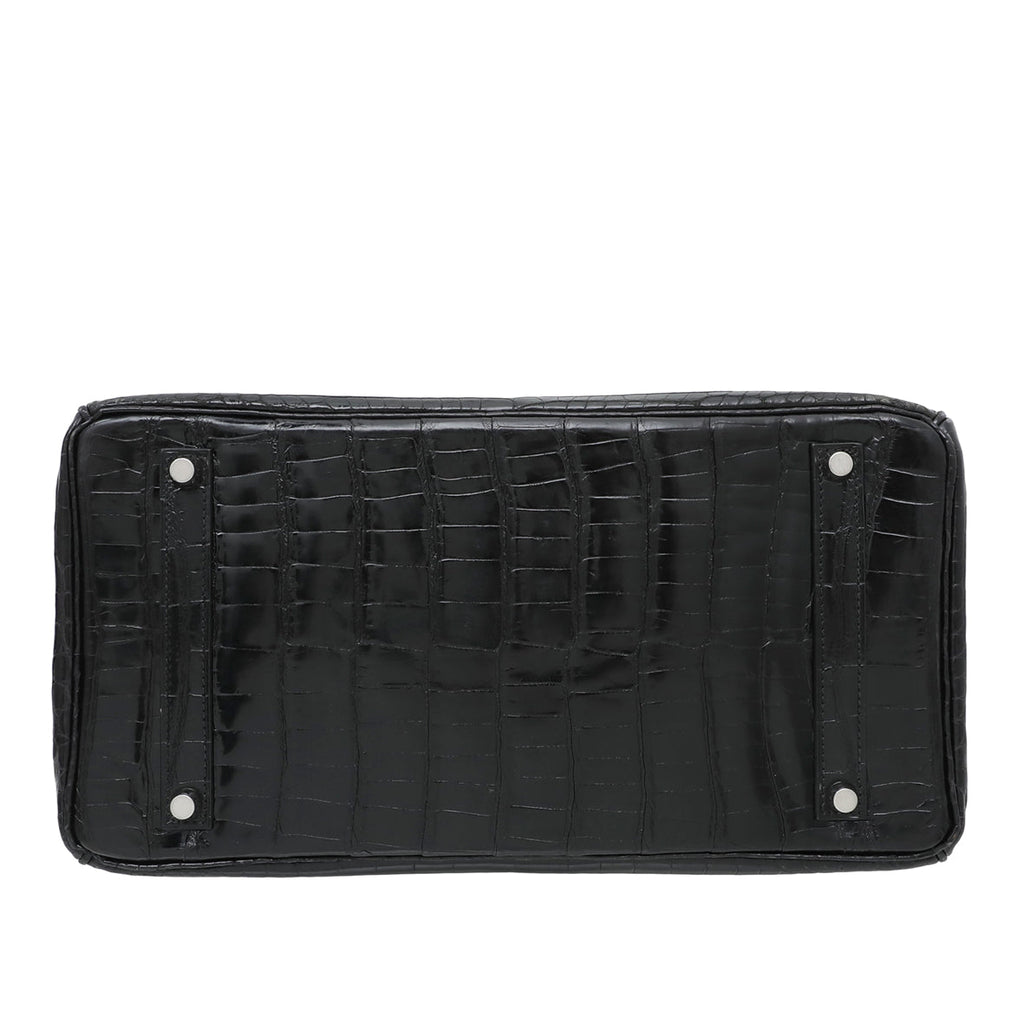 Hermes Noir Crocodile Porosus Birkin 35 Bag