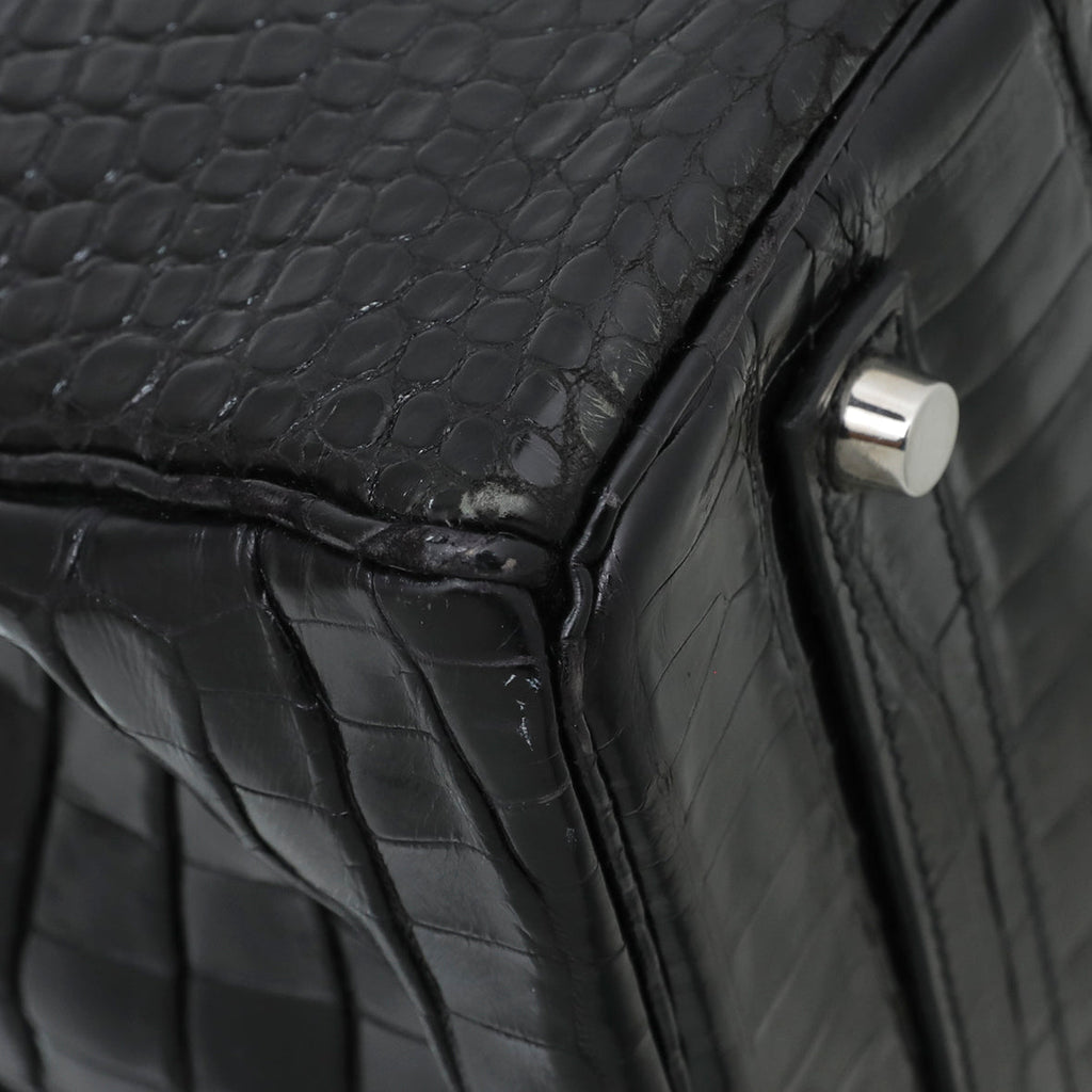 Hermes Noir Crocodile Porosus Birkin 35 Bag
