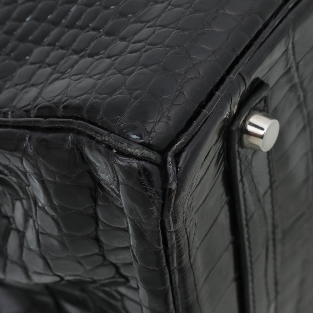 Hermes Noir Crocodile Porosus Birkin 35 Bag