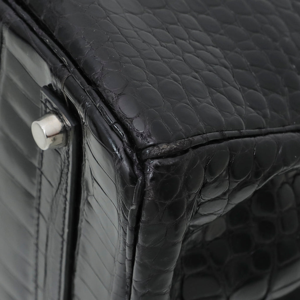 Hermes Noir Crocodile Porosus Birkin 35 Bag